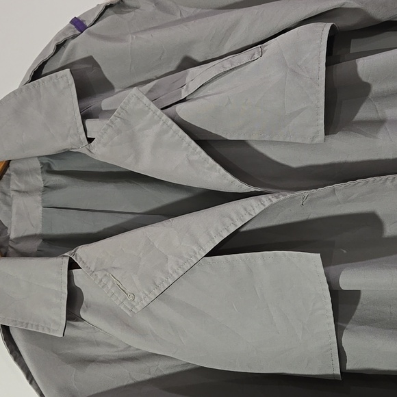 Retro 80's Gray Trench Coat with Purple Accents - Picture 4 of 9